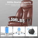 Big and Tall Office Chair, Executive Home Office Desk Chair, Comfy Leather High-Back Reclining Computer Chair with Retractable Footrest and Padded Arms