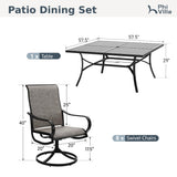 PHI VILLA Outdoor Dining Set for 8, Swivel Mesh Chairs & Square Table,Brown