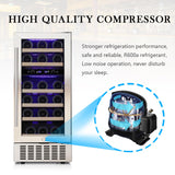 COWSAR 28 Bottle Wine Fridge, Commercial Dual Zone Beverage Refrigerator, Independent Temp, LED, Under Counter Drink Wine Cooler Chiller