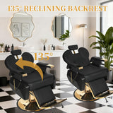 EITPETPORT Barber Chair for Barbershop, Heavy Duty All-Purpose Reclining Salon Chairs for Hair Stylist, Hydraulic Salon Styling Chair for Beauty Spa Shampoo Tattoo Chair Equipment, Modern Black Gold