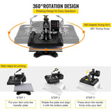 30 * 38CM 8 in 1 Combo Heat Press Machine 360° Rotation Sublimation Printer Cap Shirt Mug Plate Transfer for Offices and Factories(Rojo)