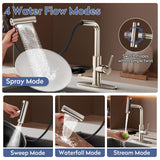 SINGSUO Pull Down Kitchen Faucet with Glass Rinser, 4 Spray Modes Kitchen Faucets with Pull Out Sprayer & Cup Washer, High Pressure Single Handle Bar Sink Faucet 1 or 3 Hole