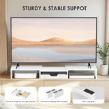 OPNICE Desk Organizers and Accessories, Dual Monitor Stand Riser with Drawer and 2 Pen Holders, Desk Shelf Computer Racks & Printer Stand for Office Workspace Organizers, Desktop Organization (White)