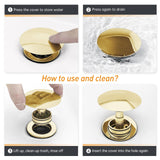 KUZOR 2-Pack Pop Up Bathroom Sink Drain with Overflow - Fits 1-5/8" to 2" Holes, Glod 304 Stainless Steel for Vanity/Vessel Sink