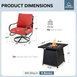 MFSTUDIO 5 Piece Metal Patio Furniture Set with Fire Pit Table, Red