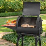 Pro Charcoal Grill and Smoker with Cast Iron Grates, Premium Wood Shelf and Damper Control, 250 Cooking Square Inches in Black Char-Griller