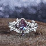 Alexandrite ring set women Vintage wedding ring set for women