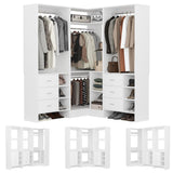 HOMPUS Modular L-Shaped Closet System with 6 Drawers & 4 Hanging Rods, Reversible Walk-in Closet Organizer, Freestanding Wooden Wardrobe Storage for Bedroom, White (92.6"L * 31.5"W / 63"L * 61"W)