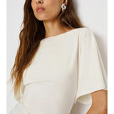 SeeLuNa Women Cinched Waist Shirts Stretchy Dolman Sleeve Boat Neck Knit Top Trendy Streetwear Outfits Basic Workout Tee Tops(Cream,S)