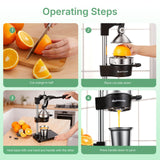 HURMOVAE Cast Iron Juicer Hand Press – Heavy-Duty Manual Juicer & Orange Squeezer For Lemon, Lime, Grapefruit, Pomegranate with Stainless Steel Cup, Easy to Clean, Black