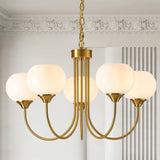 FEAZAC Modern Globe Chandelier 5 Light Mid Century White Milk Glass Vintage Sputnik Hanging Chandeliers Gold Pendant Light Fixtures for Dining Room Kitchen Living Room Bedroom