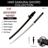 Hand Forged 1045 Tomoe Crest Katana, Heat Tempered Full Tang Sword