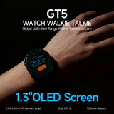 OMIZN GT5 Watch Walkie Talkie Unlimited Range, 4G LTE Wearable PTT Two Way Radio with VOX Hands Free, AES256 Encryption for Commercial Industrial Family Security Fleet Outdoor
