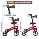 Rollator Walker for Seniors/Adults Foldable Rolling Walker with Seat 330 lbs Capacity 4 Big 8 inch Wheels Hand Grips Adjustable Height Lightweight Aluminum Walker 7205(Red)