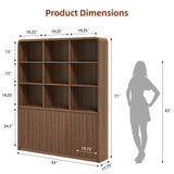 71" Tall Bookshelf, Large Bookcase with Storage Cabinets, Walnut