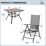 MFSTUDIO 5 Piece Patio Dining Set, Square Table & Grey Folding Chairs