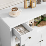HORSTORS Microwave Cabinet, Kitchen Storage Cabinet with 3 Doors and 1 Drawer, Buffet Sideboard with Adjustable Shelves, Microwave Stand for Kitchen, Dining Room, White