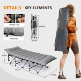 VINGLI Folding Camping Cot Bed,Camping Cots for Adults with Mattress, Foldable Cots for Sleeping with Pillow 1200D Layer Oxford for for Guest,Travel,Hiking Grey