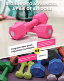 Adjustable Dumbbells Set, 4 in 1 Hand Weights Set for Women Men 10 LB Dumbbell Pair Each 2lbs 3lbs 4lbs 5lbs Weights Dumbbells Set with TPU Soft Rubber Handle for Home Gym Exercise Fitness - Rose