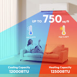 Mini Split AC/Heating System - 12000 BTU Mini Split AC Inverter Heating and Cooling, 19 SEER2 115V/110V Energy Efficient Ductless Air Conditioner Up to 750sq.ft, Pre-charged System, Installation Kit