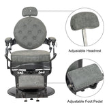 Winado Heavy Duty Vintage Recline Barber Chair Hydraulic with Headrest, Supports up to 700lbs & 360° Rotatable, Professional Salon Beauty Spa Shampoo Equipment (Grey - Button Style)
