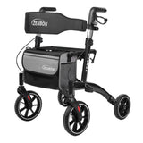 Rollator Walker for Seniors/Adults Foldable Rolling Walker with Seat 330 lbs Capacity 4 Big 8 inch Wheels Hand Grips Adjustable Height Lightweight Aluminum Walker 7205(Black)