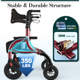 HolyHeal Walkers for Seniors, Rollator Walker with Seat and Backrest, 10" Big Wheels All Terrain, Rolling Walker Foldable Supports 350lb, Lightweight & Height Adjustable, Cane & Cup Holder, Burgundy