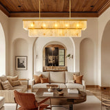 CEENWE Rectangle Alabaster Chandelier, L54 Brass Linear Chandeliers Over Table Pendant Light Modern Mrable Rectangular Chandelier for Kitchen Island Dining Room Living 2-Tier Gold(Include 16 Bulbs)