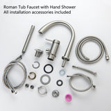 SUBEIXI Roman Tub Faucet with Hand Shower 3 Hole Deck Mount Tub Filler Bathtub Faucet with Sprayer High Flow Bathtub Faucet Set, Brush Nickel