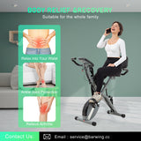 BARWING Stationary Exercise Bike for Home Workout, 5 IN 1 Foldable Indoor Cycling Bike for Seniors, 350LB Capacity, 16-Level Magnetic Resistance, Seat Backrest Adjustments Grey