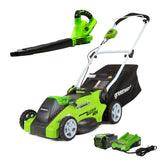 Greenworks 40V 16" Cordless Electric Lawn Mower + 40V Sweeper (150 MPH), 4.0Ah Battery and Charger Included