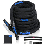 Perantlb 100% Poly Dacron Heavy Battle Rope - 1.5", 30' 40' 50' Lengths - Upgraded Durable Protective Sleeve - Gym Muscle Toning Metabolic Workout Fitness - Anchor Strap Kit Included (1.5" x 30 ft) Perantlb