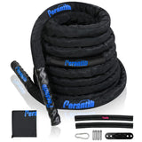 Perantlb 100% Poly Dacron Heavy Battle Rope - 1.5", 30' 40' 50' Lengths - Upgraded Durable Protective Sleeve - Gym Muscle Toning Metabolic Workout Fitness - Anchor Strap Kit Included (1.5" x 50 ft)