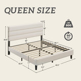 Fluest Queen Bed Frame, Platform Bed Frame with Velvet Upholstered Headboard, No Box Spring Needed, Sturdy Metal Support, Noise Free, Easy Assembly, Modern Bedroom Furniture, Beige