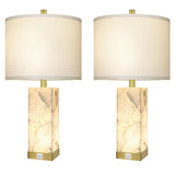 Scenekoy 23" Alabaster Table Lamps Set of 2 for Living Room Bedroom, Bedside Lamps with USB A+C Ports, Modern Table Lamp with Linen Shade for Living Room Bedroom Nightstand (Bulbs Included)