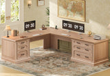 Farmhouse 78.7" Executive L Shaped Desk with 6 Drawers, Home Office Desk with Power Outlet, File Cabinet Storage