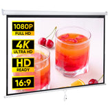 Projector Screen Pull Down 80 Inch 16:9 HD Projection Screen Folding Home Theater Portable Indoor Outdoor Movie Screen ZENY