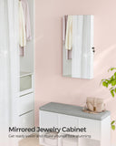 SONGMICS Mirror Jewelry Cabinet Armoire with Built-in LED Lights, Wall or Door Mounted Jewelry Storage Organizer, 3.8 x 14.6 x 26.4 Inches Hanging Mirror Cabinet, Gift Idea, White UJJC050W01