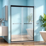 LOHCEH Shower Door Double Sliding,44-48.in Wx72 in.H Semi-Frameless Shower Door,1/4 Inch Clear Tempered Shower Glass Doors with Explosion-Proof Film,Black