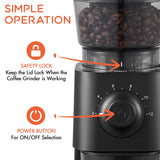 Ollygrin Conical Burr Coffee Grinder Electric, Coffee Grinder with 30 Grind Settings,Compact Burr Mill Grinder for Home Use, 2-12 Cups, Black