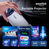 [Built-in Apps & 2026 Upgraded] Mini Projector with WiFi 6 and Bluetooth 5.4 Support 4K 1080P Auto Keystone 180° Rotatable Projector Portable Compatibile with HDMI/TV Stick/Memory Stick/Laptop, White