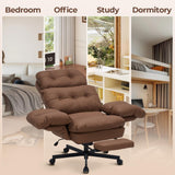 Criss Cross Office Chair with Foot Rest, Big and Tall Desk Chair with Flip Armrests for Pets & Cross Legged Sitting, Comfy Executive Ergonomic Office Reclining Computer Gaming Vanity Chair, Brown