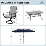 MFSTUDIO Outdoor Dining Set with 13 ft Umbrella for 6, Grey Chairs