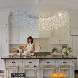 kvtinmty Modern Crystal Silver Chandelier, 55" Large Rectangular Oval Tree Branch Crystal Chandeliers for Dining Room,16-Light Flush Mount K9 Crystal Chandeliers, for Kitchen Island,Dining Room