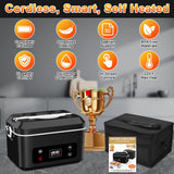 Heated Lunch Box,Electric Lunch Box, Lunch Box Battery Powered, Pro 24000mah,5.5 Cups Portable Food Heater-3D-5 Side Heating-Intelligent Temperature Control,Suitable For Trucks,Offices(Black/White)