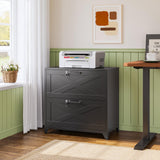 LISSIMO Farmhouse File Cabinet with Lock, Lateral File Cabinet with 2 Large Drawer for Letter/Legal/A4 Hanging Files,File Storage Cabinets Printer Stand for Home Office School, Black