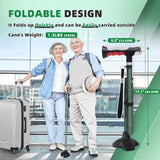 BigAlex Folding Walking Cane with Two Led Lights for Elderly Solid Base Adjustable Walking Stick with Carrying Bag for Men Women