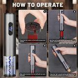 Electric Wine Opener Set for Red Wine, Rechargeable Automatic Wine Corkscrew Bottle Opener with Foil Cutter, Vacuum Stopper, Wine Pour for Wedding Party Home Gifts