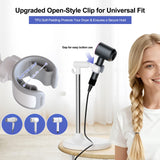 SENWELL-KA Hair Dryer Stand with 360 Rotating Head, Hands Free, Large Hook,Heavy Duty Base, Adjustable Height, TPU Padded Clip, Aluminum Alloy Holder for Home or Salon (White)