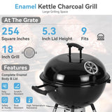 MFSTUDIO 18" Kettle Charcoal Grill, Portable Porcelain-Enameled BBQ Grill with Slide Out Ash Catcher for Outdoor Barbecue Cooking, Black